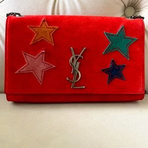 Medium Kate Star Patchwork Suede Shoulder Bag In Red.
